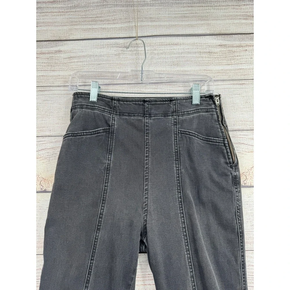 Free People Flare Jeans Women 29 Black Side Zip High Rise Bell Bottom OB988501